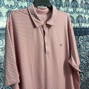 Vineyard Vines Performance Polo Shirt Mens 2XL XXL Pink Striped Whale Golf